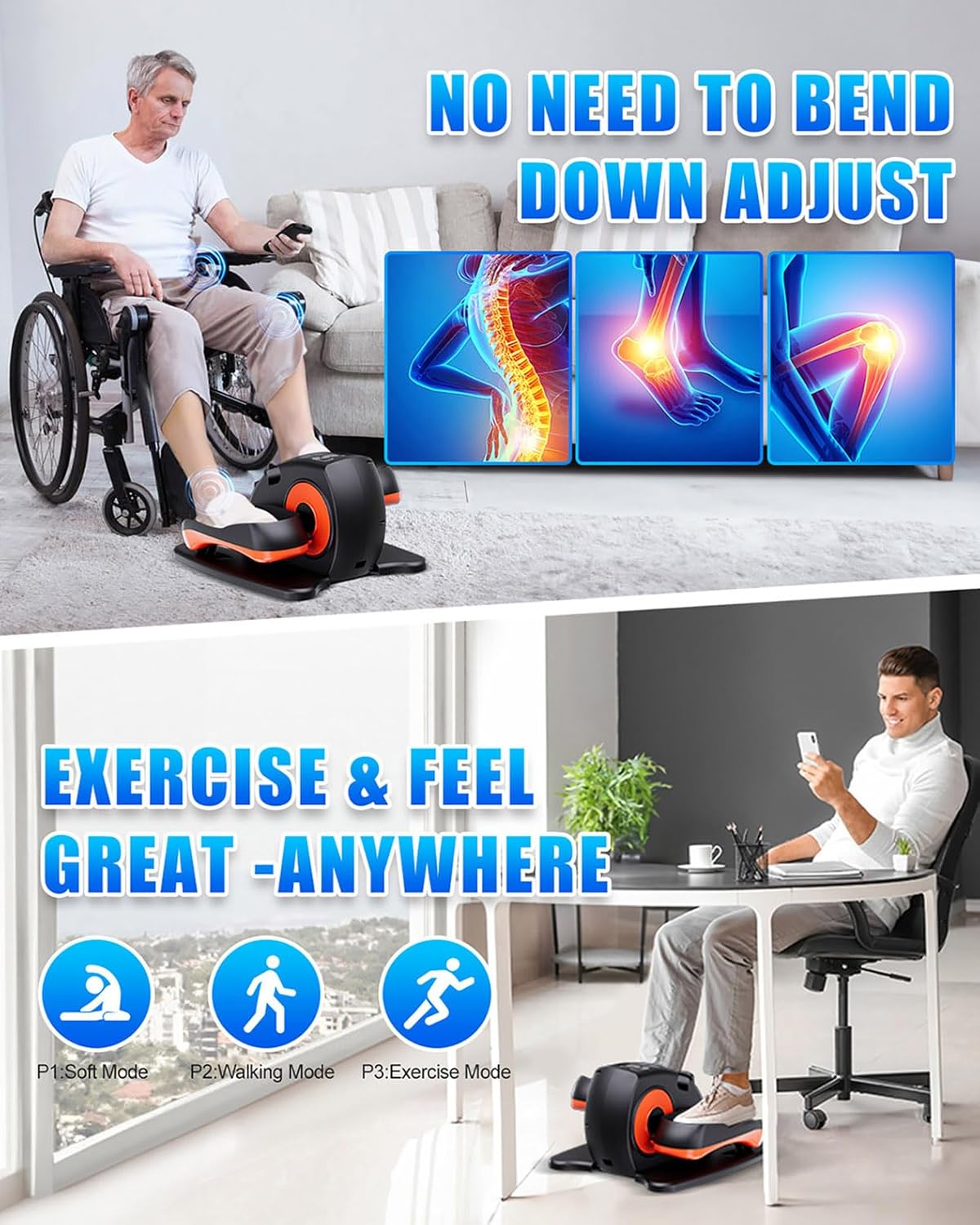 Putnen Under Desk Elliptical Machine, Electric Elliptical Leg Exerciser for Seniors with 12 Adjustable, Portable Quiet Elliptical Exercise Machine, Seated Pedal Exerciser with Remote Control