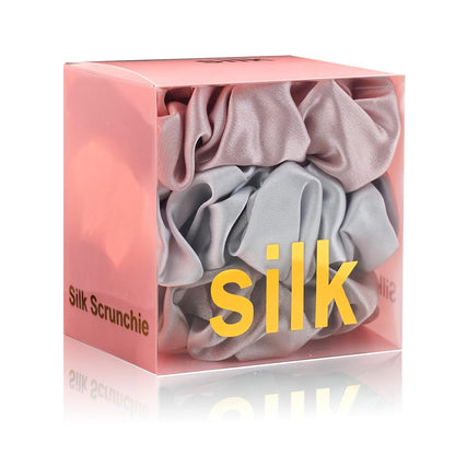 Silk Scrunchies for Hair 100% Mulberry Silk Hair Ties 3 Pack(Black, Navy Blue, Emerald)