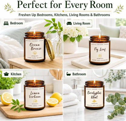 Soy Candles Set of 4, 9oz Natural Soy Wax Aromatherapy Candles, Home Scented Candles with 4 Scents (Lavender, Amber Sandalwood, White Sage, Coconut Vanilla), Gifts for Mom, Women, Relaxation, Yoga