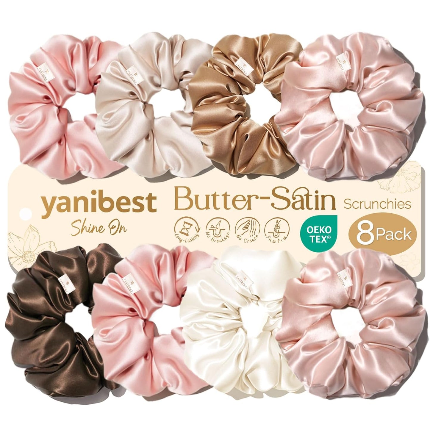 Yanibest 8 Pcs Satin Scrunchies - Silk Scrunchies Ponytail Holders, Soft Satin Hair Ties No Damage, Hair Accessories for Women