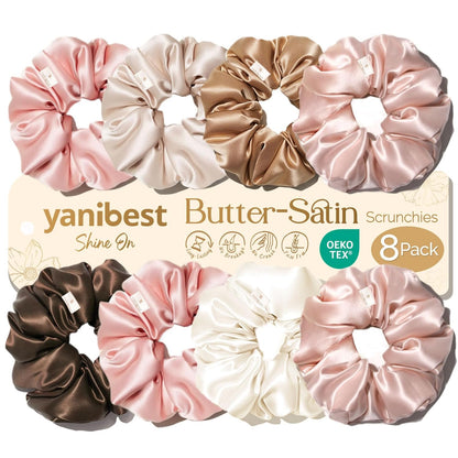 Yanibest 8 Pcs Satin Scrunchies - Silk Scrunchies Ponytail Holders, Soft Satin Hair Ties No Damage, Hair Accessories for Women