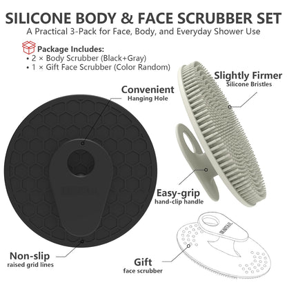 Silicone Body and Face Scrubber Set 5 Pack, BEAUTAIL Shower Bath Scrubber, Gentle Exfoliating Brush for Women Men Sensitive Skin, More Hygienic Than Traditional Loofah, Long Lasting, Black+Pink+Green