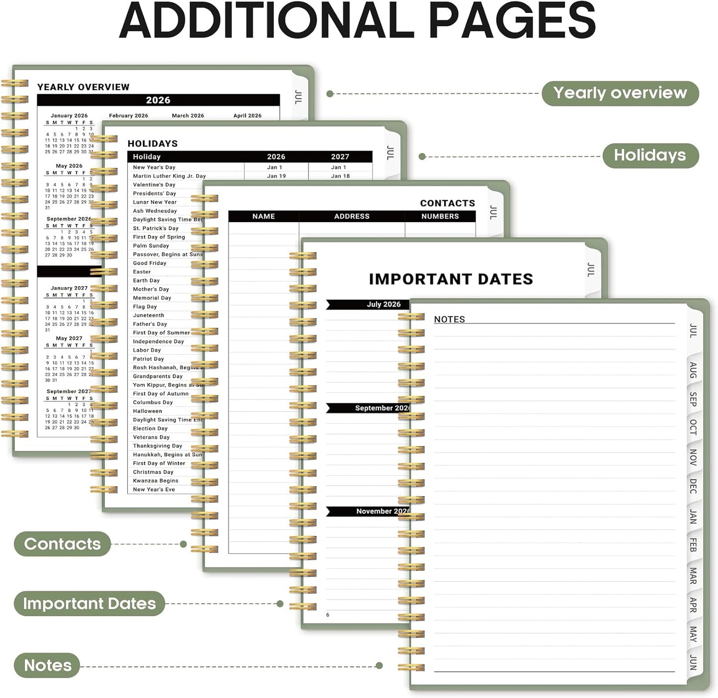 Planner 2026-2027, 8.5" x 11" Weekly and Monthly Academic Year Planner Calendar, July 2026 - June 2027, Hardcover Large School Planning Agenda With Tabs, Perfect for School & Office Supplies, A4, Green