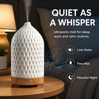 Gooamp 200ML Ceramic Essential Oil Diffuser for Home - Ultrasonic Aromatherapy Diffuser Humidifier with 7 Color LED Lights, Auto Shut-Off, 3 Timers for Bedroom, Office, Yoga, Black