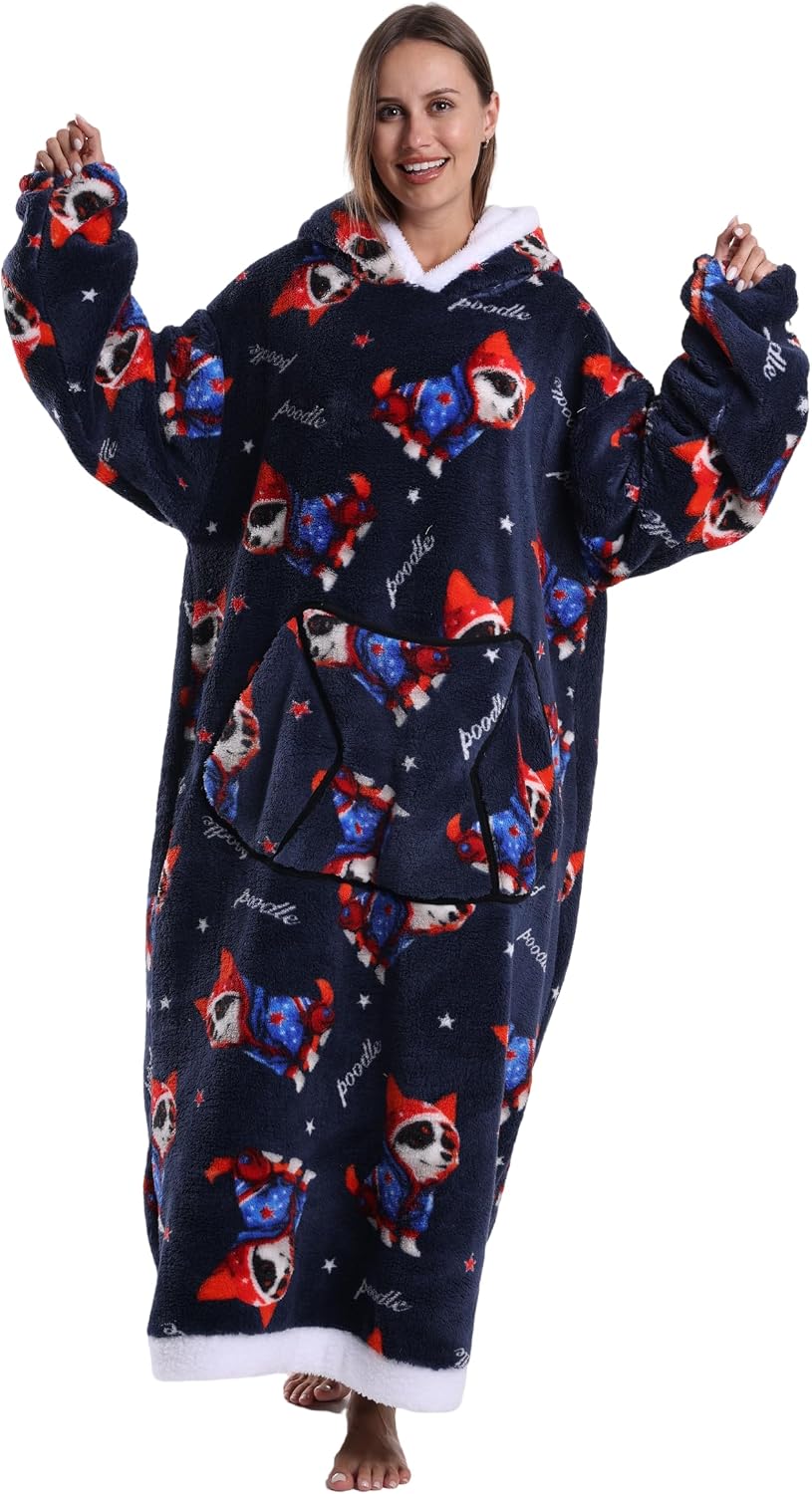 Capecage Blanket Hoodie, Long Hooded Blanket Sweatshirt as Birthday Gifts for Women Men, Long Wearable Blanket for Women Men.