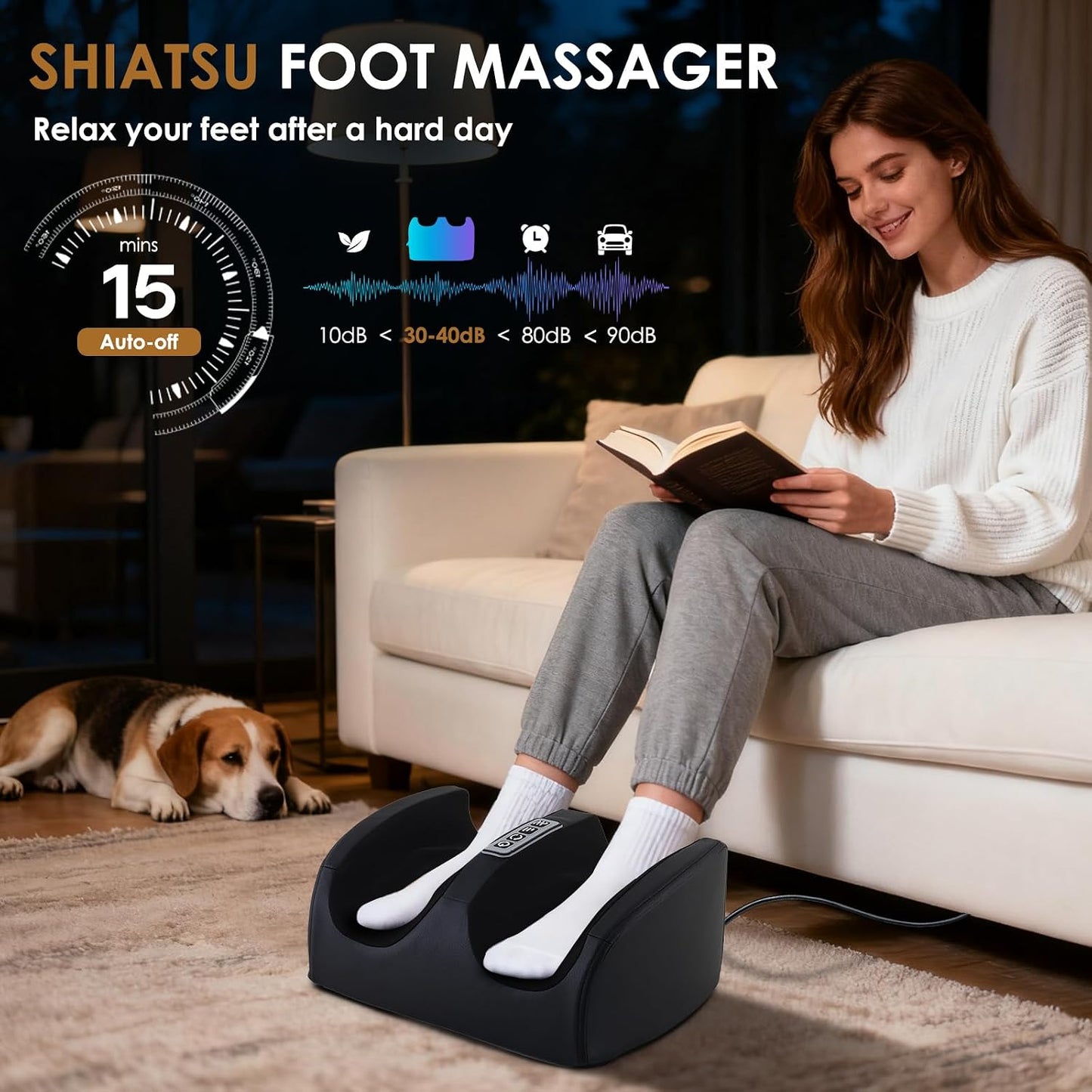 Black Foot Massager with Heat Electric Foot and Calf Massager with Roller Deep Shiatsu Feet Massage for Plantar Fasciitis Neuropathy & Pain Relief Gifts for Women & Men
