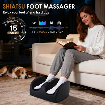 Black Foot Massager with Heat Electric Foot and Calf Massager with Roller Deep Shiatsu Feet Massage for Plantar Fasciitis Neuropathy & Pain Relief Gifts for Women & Men