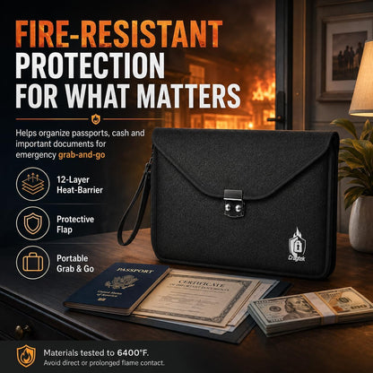 6400°F Fireproof Document Bag with Lock, UL94 VTM-1 Certified