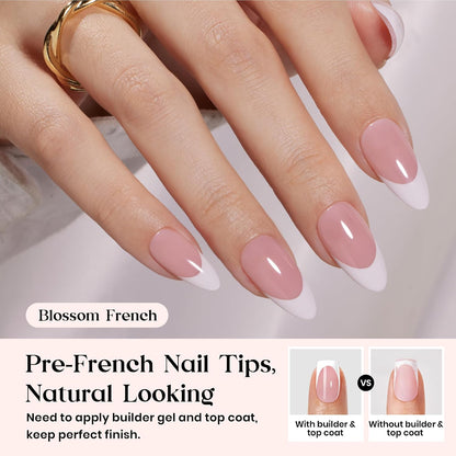 Beetles Press On Nail Kit-Short Square French Tip Press On Nails, 150Pcs Pink French Nail Tips with Nail Glue & Remover Builder Top Coat Nail Lamp, All-in-One DIY Fake Nails Gift for Women