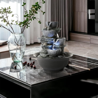 WICHEMI Indoor Fountain Tabletop Fountain Waterfall Fountains Stacked Rocks | Desktop Fountain With LED Light, Soothing Sound, Stress Relief, Humidifies Air, No Plumbing, Easy Setup, 11.8"X8.7"X5.9"