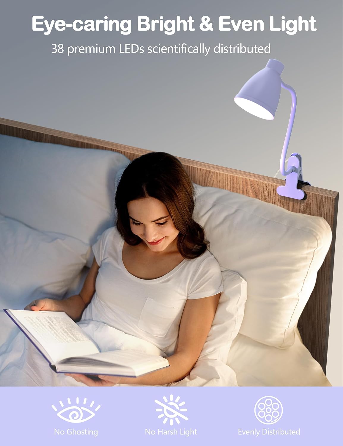 BOHON Desk Lamp with Clamp, Clip on Light, 5 Color 10 Brightness, Teal