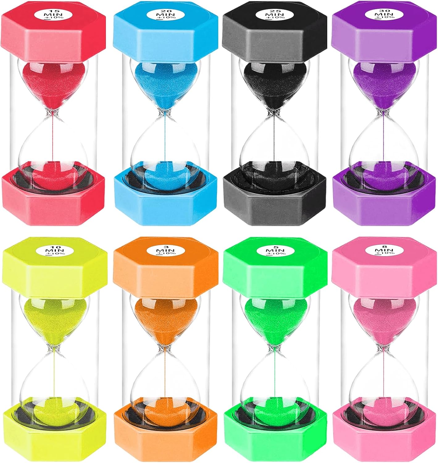 Sand Timers for Kids, 1/2/3/5/10/30 Minutes Acrylic Hourglass Sand Clock, Colorful Plastic Sand Watch Hour Glass Sandglass for Classroom, Games, Kitchen (Pack of 6)