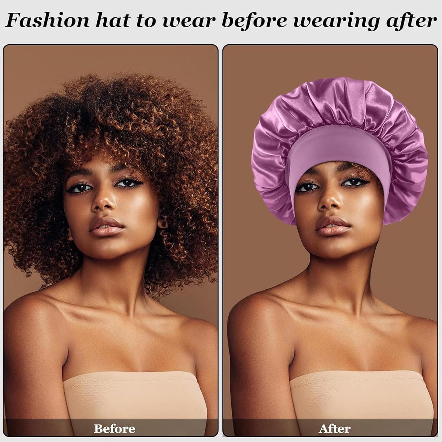 4PCS Silk Satin Bonnets for Black Women & Men - Elastic Wide Band Hair Wrap Cap for Curly Hair - Shower Cap for Sleeping (Black, Peacock Blue, Pink, Khaki)