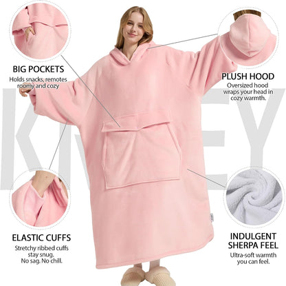 Krifey Wearable Blanket Hoodie, Oversized Sherpa Hooded Blanket for Adults | Soft sherpa fleece with sleeves and pocket; oversized fit for lounging, WFH, camping, Christmas and white elephant gifts.