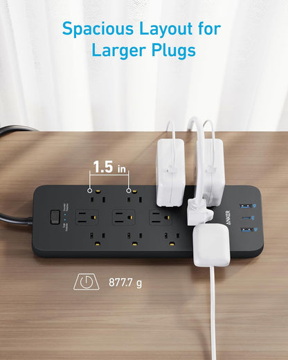 Anker Power Strip with 2100J Surge Protector, Outlet Extender, 20W, 12 AC