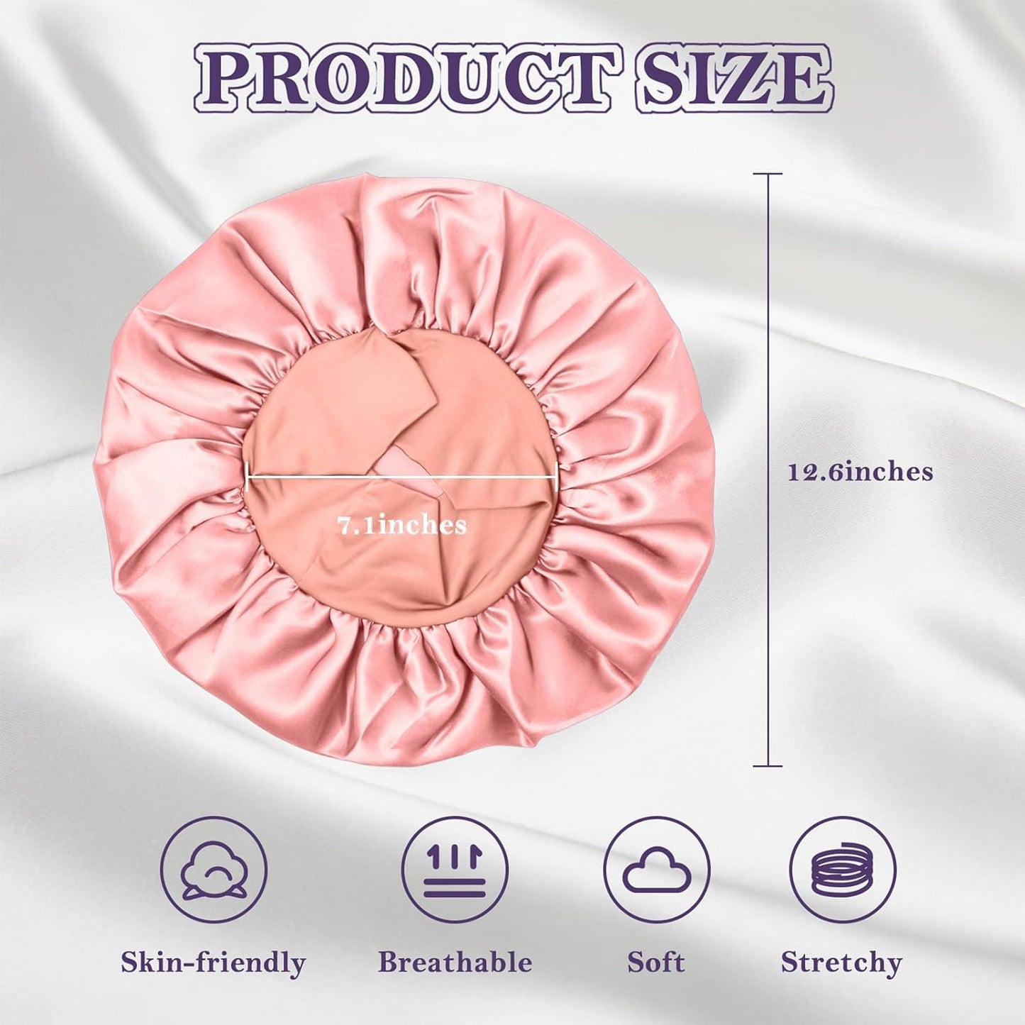 ZHENSILK 2Pcs Silk Bonnet for Sleeping, Satin Hair Bonnets, Soft Elastic Band Silk Sleep Cap, Hair Wrap for Women (Black Gold)
