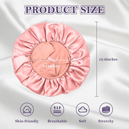 ZHENSILK 2Pcs Silk Bonnet for Sleeping, Satin Hair Bonnets, Soft Elastic Band Silk Sleep Cap, Hair Wrap for Women (Black Gold)