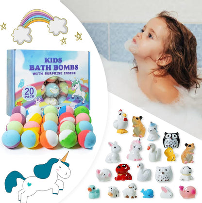 Bath Bombs for Kids 20Pcs Organic Fizzy Gift Set with Surprise Toys Inside