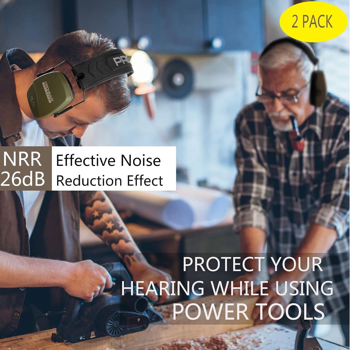 PROHEAR 016 Shooting Ear Protection Earmuffs 2 Pack, NRR 26dB for Gun Range, Hunting -Black and Green