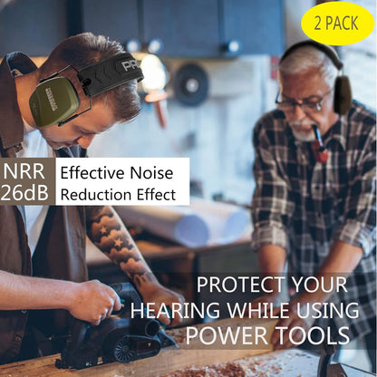PROHEAR 016 Shooting Ear Protection Earmuffs 2 Pack, NRR 26dB for Gun Range, Hunting -Black and Green