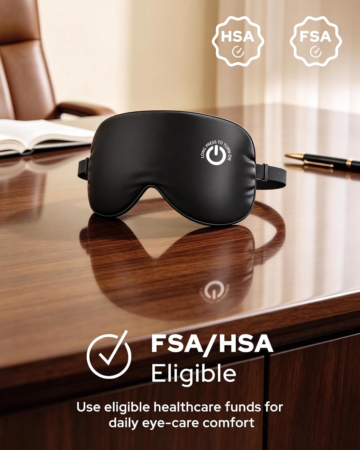 Heated Eye Mask for Dry Eyes, Cordless Rechargeable Warm Compress with 100% Mulberry Silk Cover, 3 Heat Settings, 20-Min Auto-Off, FSA-HSA Eligible Eye Mask for Home, Office & Travel