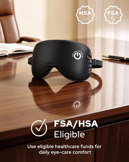 Heated Eye Mask for Dry Eyes, Cordless Rechargeable Warm Compress with 100% Mulberry Silk Cover, 3 Heat Settings, 20-Min Auto-Off, FSA-HSA Eligible Eye Mask for Home, Office & Travel
