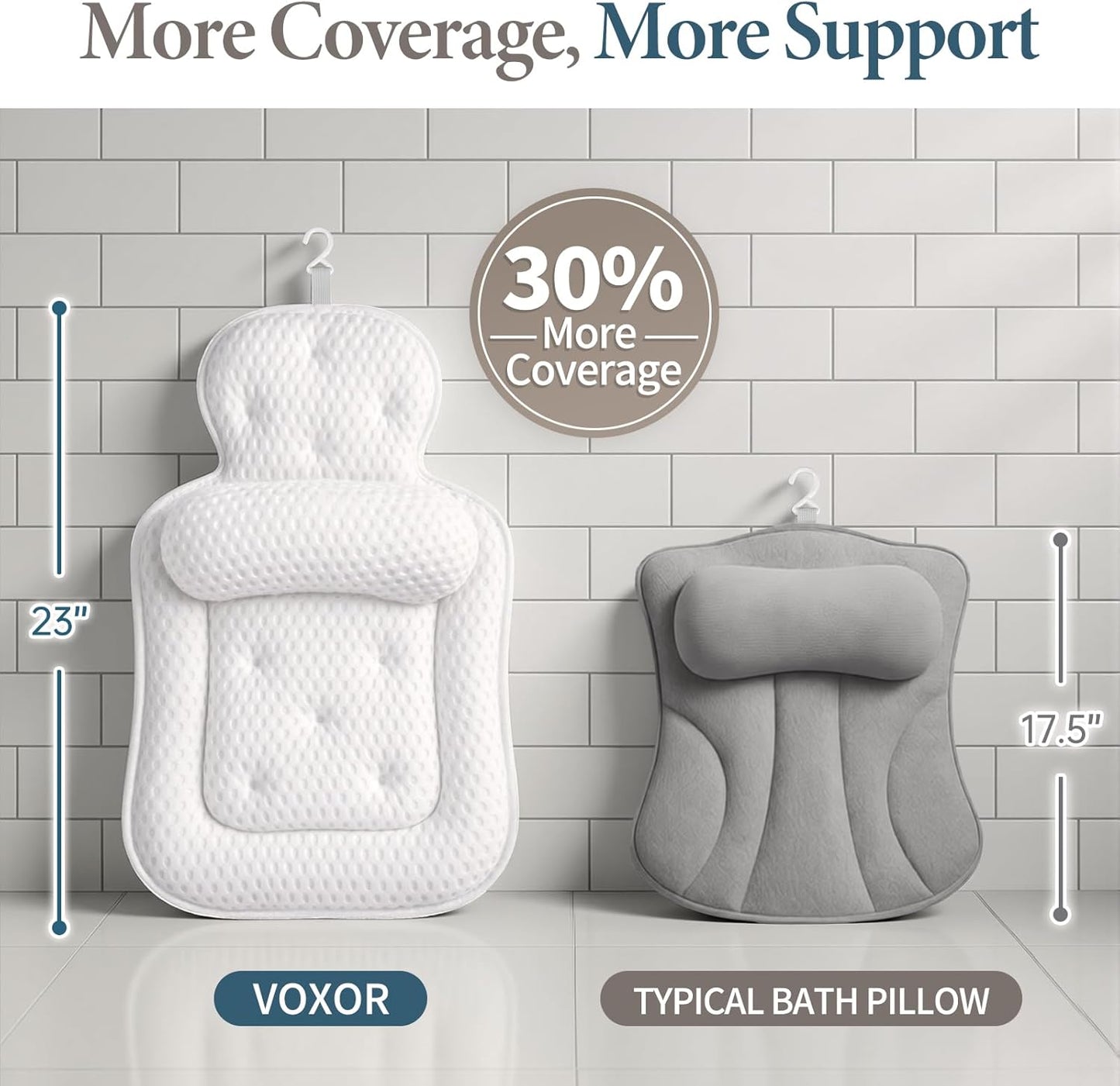Bath Pillows for Tub, Comfortable Bathtub Cushion for Head and Neck with Soft 3D Mesh Fabric and 54 Non-Slip Suction Cups, Relaxing Tub and Shower Accessories Spa Gift White Standard