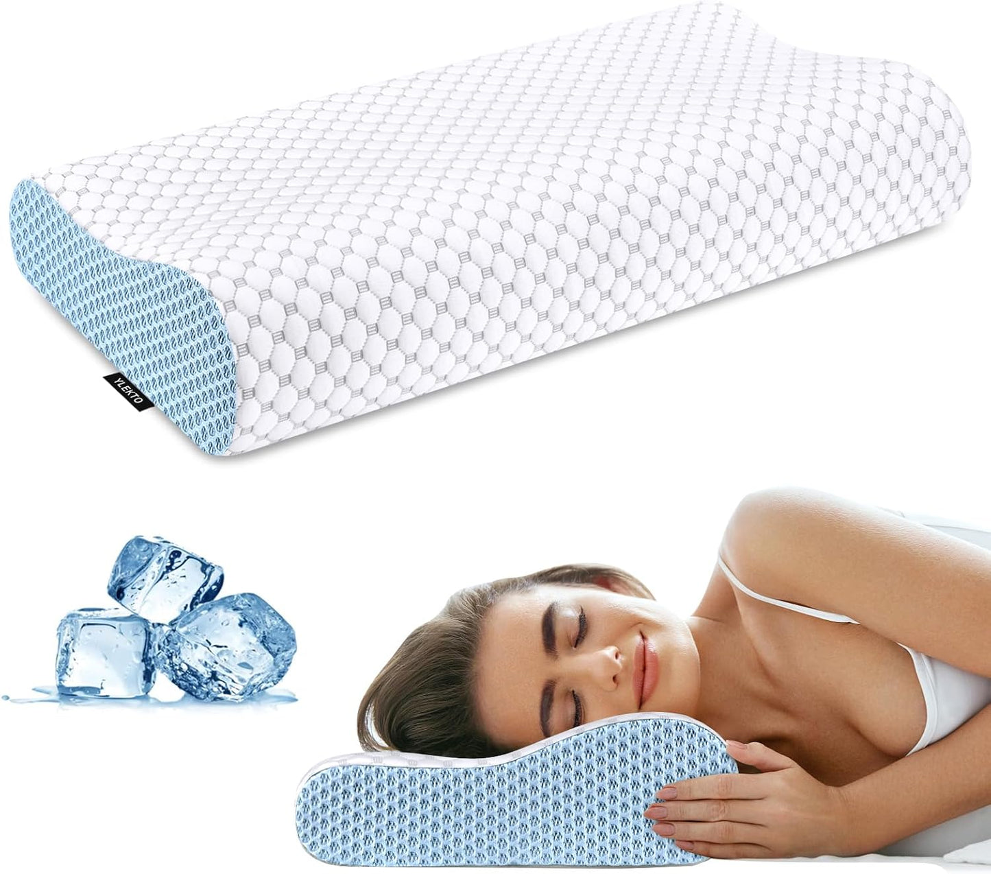 Cervical Pillow for Neck Pain Relief, Contour Memory Foam Pillows for Sleeping, Ergonomic Pillow Adjustable Orthopedic Cooling Pillow Bed Pillow Neck Support for Side Back Stomach Sleepers(Blue)