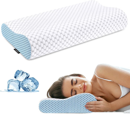 Cervical Pillow for Neck Pain Relief, Contour Memory Foam Pillows for Sleeping, Ergonomic Pillow Adjustable Orthopedic Cooling Pillow Bed Pillow Neck Support for Side Back Stomach Sleepers(Blue)