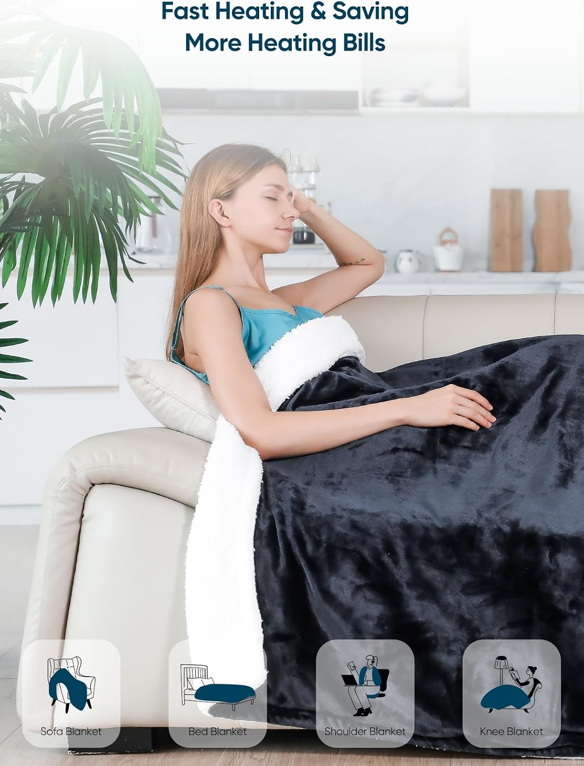 Mlivrom Heated Throw Blanket with 1-9 hrs Timer Auto-Off & 8 Heating Levels，Flannel Electric Blanket Throw ETL Certification，Machine Washable Full Body Warming Blankets