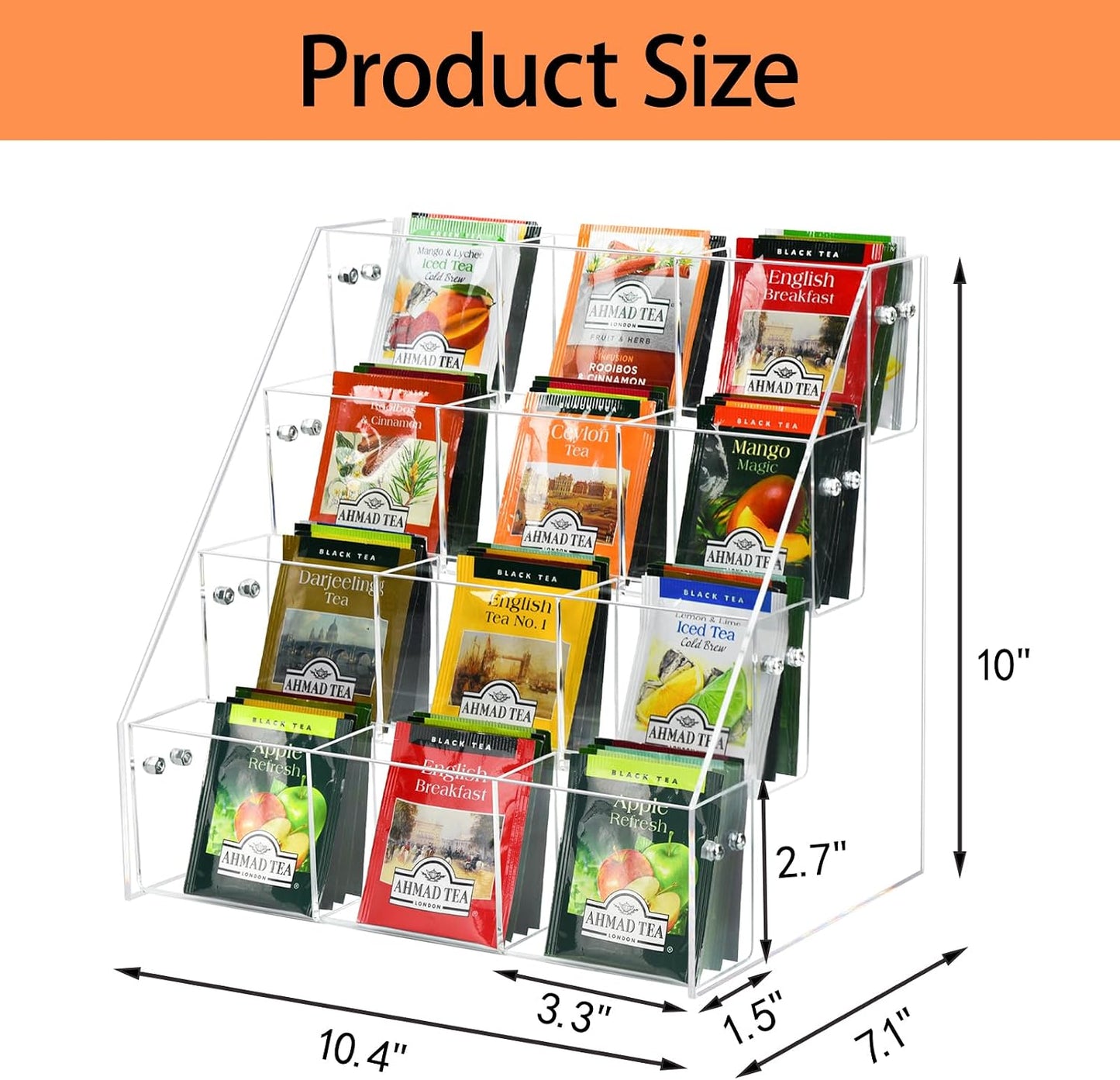 Tea Bag Organizer Holder, Acrylic Tea Packets Storage Box Container Display Stand Rack for Counter Cabinet Countertop Kitchen Office, 3 Tier