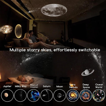2-in-1 Galaxy Projector Night Light with 12 Sliding Projection Films, Adjustable Brightness 360° Rotating Design and USB Power for Car and Bedroom Decoration for Adults and Kids