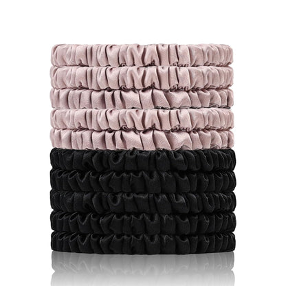 22 Momme 100% Pure Mulberry Silk Scrunchies (4 PCS) - Small Hair Elastics and Ties for Women, Sleep Hair Care, No Damage, Black