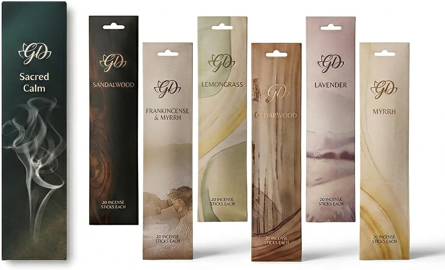Incense Sticks Variety Pack with Wooden Holder | Nag Champa, Rose, Lavender, White Sage, Frankincense, Palo Santo & Sandalwood | Hand-Rolled Masala Incense