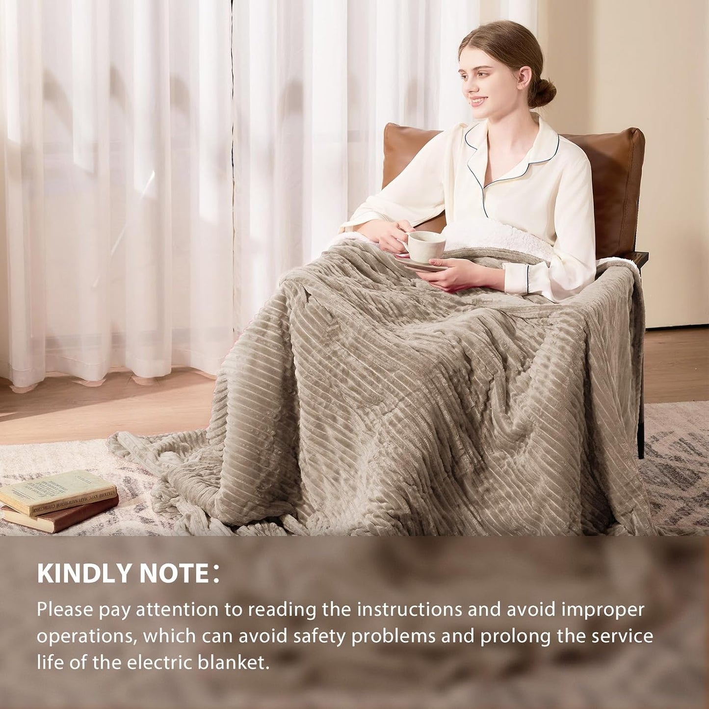 Homemate Heated Blanket Electric Throw - 50"x60" Heating Blanket Throw 1/2/4/6/8 Hours Auto-Off 10 Heat Levels Over-Heat Protection Soft Flannel Sherpa Heater ETL Certification