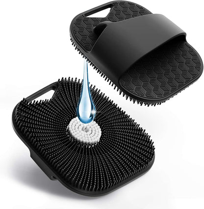 Silicone Body Scrubber for Men Women, Friendly Shower Body Scrubber for Sensitive Skin, Silicone Loofahfor Showering with Richer Foam Bristles and Anti-Slippery Handle, Gray