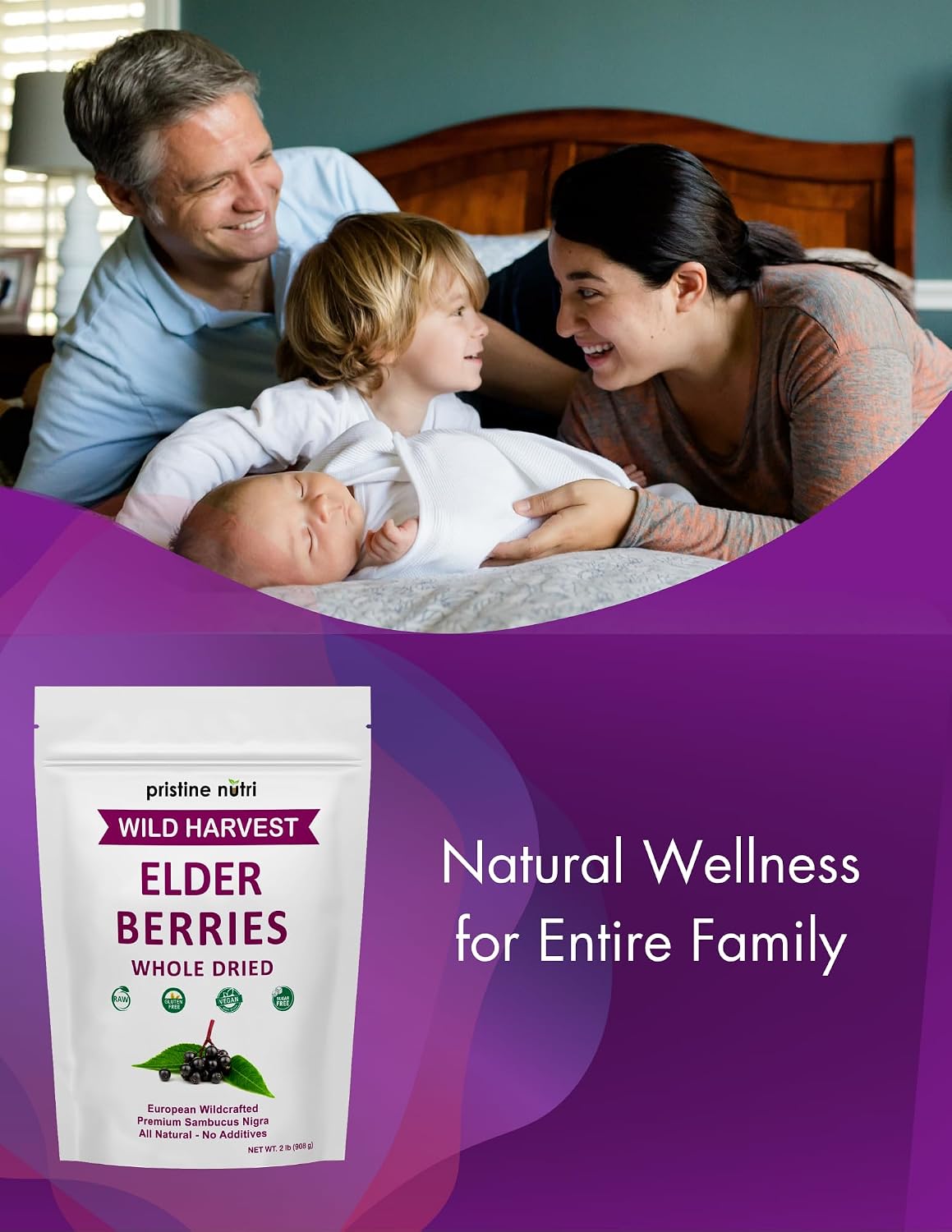 Elderberries Dried Bulk | Whole European Elderberry Dried, Wildcrafted All Natural | Non-GMO, Non-irradiated | Immunity Booster Antioxidants and Vitamins | Make Syrup, Tea| 2 lb (32 oz)