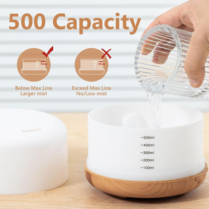 SACATR 500ml Essential Oil Diffuser with 15 Essential Oils, Ultrasonic Cool Mist Humidifier, Remote Control, 4 Timers, 15 Color Lights, Auto Shut-Off