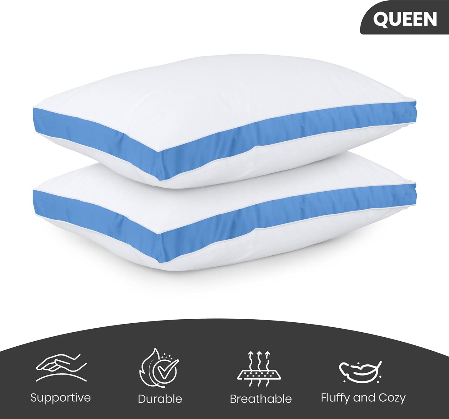 Utopia Bedding Down Alternative Bed Pillows for Sleeping Queen Size (White), Set of 2, Soft & Fluffy Pillow with Cooling, Hotel Quality, Gusseted Pillow for Back, Stomach or Side Sleepers