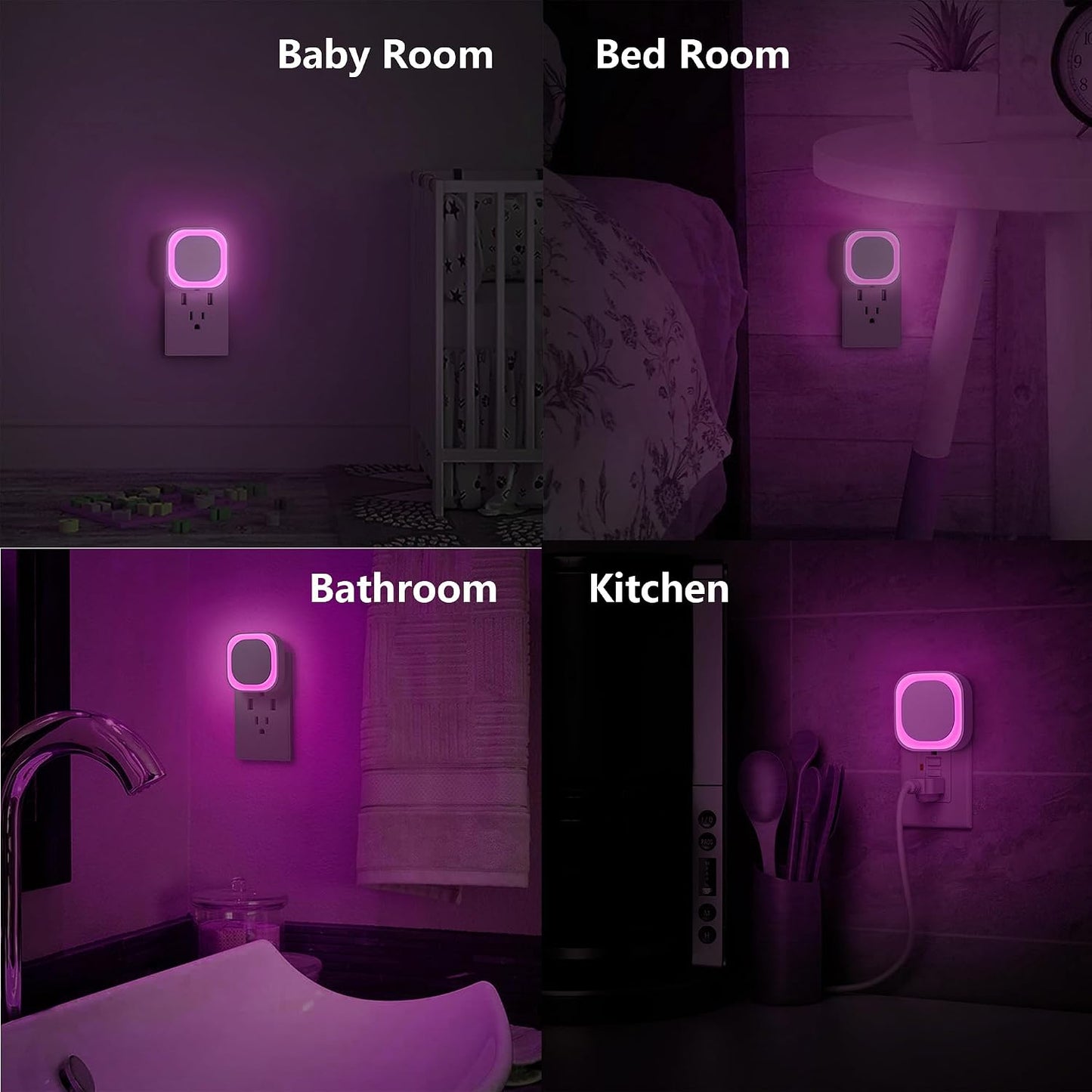 YUNLEX 2 Pack Amber Night Light, Dusk to Dawn Sensor, Warm Glare-Free Reflected Glow, 3-Level Dimmer, Auto On/Off, Plug-in LED Nightlight for Bedroom, Kids, Bathroom, Sleep, Baby Nursery, Toddler