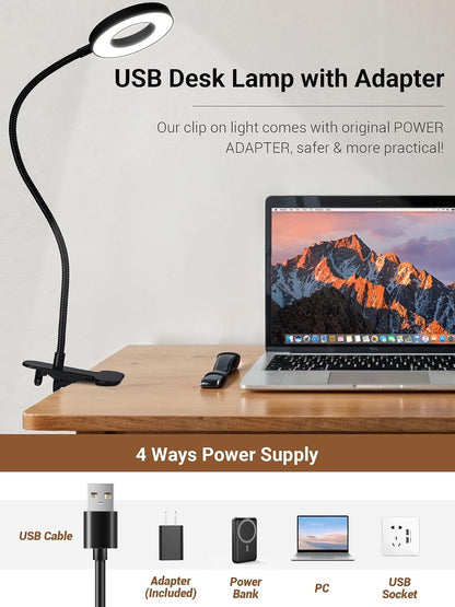 Clip on Light,10 RGB Colors+10 Brightness Small Desk Lamp with Clamp Light