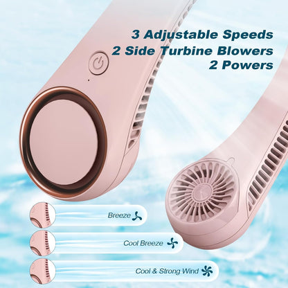 CIVPOWER Neck Fan: Portable Personal Neck Cooling Rechargeable Bladeless Fan - Hands Free 3 Speed 4000 mAh Battery USB Operated Wearable Headphone Design - Gift for Men Women Outdoor (White)
