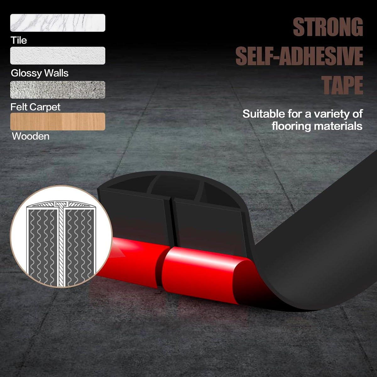 Floor Cord Cover Self Adhesive Cord Hider,10FT Cable Management, Extension Strip Protector for Wires, Prevent Cable Trips for Offices, Gyms, Exhibitions Cavity 0.39"(W) x 0.27"(H) BrownWood