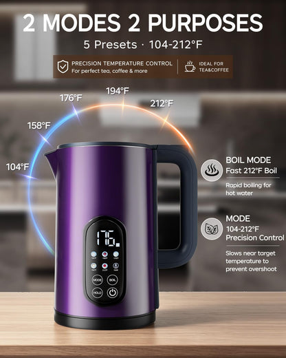 Electric Kettle with Temperature Control, 1.7L Hot Water Kettle for Tea, Coffee & Daily Use, 5 Presets, 2H Keep Warm, Stainless Steel Interior, Auto Shut-Off, Cordless Electric Tea Kettle, Blue