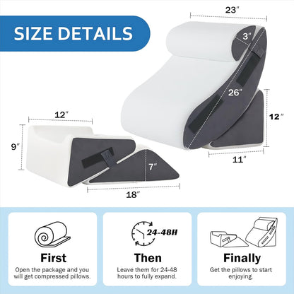 Ahpmeoa 5Pcs Wedge Pillow Set for After Surgery, Memory Foam, White/Grey