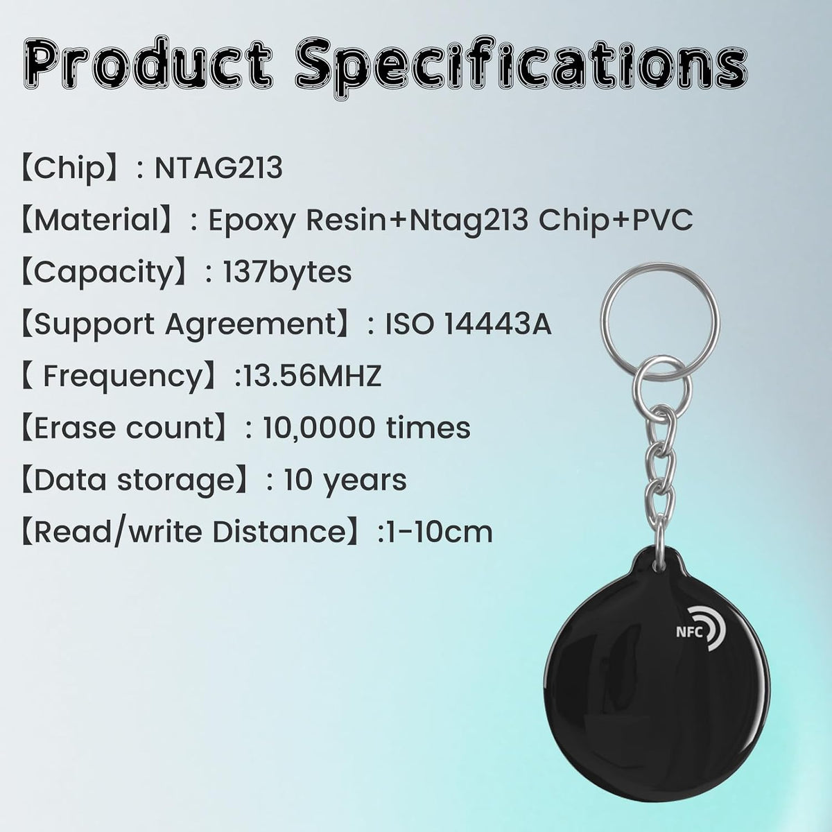 ZHAOYU 10PCS Black NFC Keychains NTAG213 Chips Programmable NFC Tags NFC Keyfobs NFC Cards，Compatible with NFC-Enabled Phones & Devices