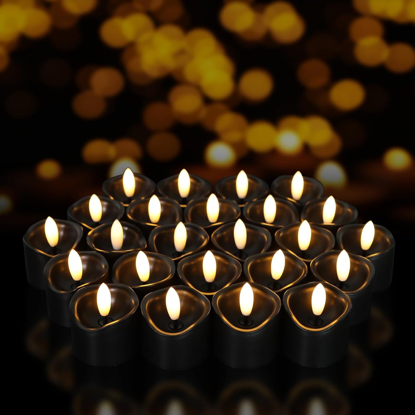 24 Pack Flameless Tealight Candles Battery Operated Tea Lights, Realistic Flickering Electric LED Tea Lights, 3D Wick Fake Tea Lights for Votive, Festival, Party, Wedding Decor