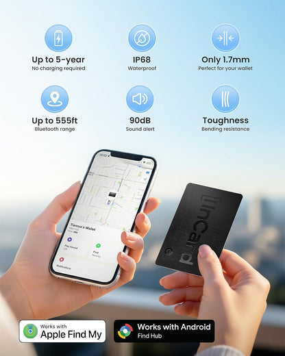 Incard Wallet Tracker Card,Certified by Apple Find My & Goole’s Find Hub Bluetooth Tracker, 1.7mm Wallet Finder, IP68 Waterproof Smart Card,5 Years Battery Life Item Finder for Passport-1PCS