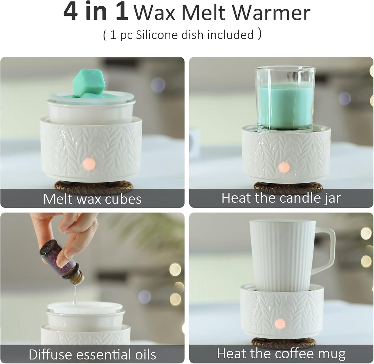 EQUSUPRO Wax Melt Warmer for Scented Wax Melts 3-in-1 Electric Ceramic Candle Wax Warmer Burner Fragrance Wax Melter for Home Office Bedroom Gift & Decor (Leaf)