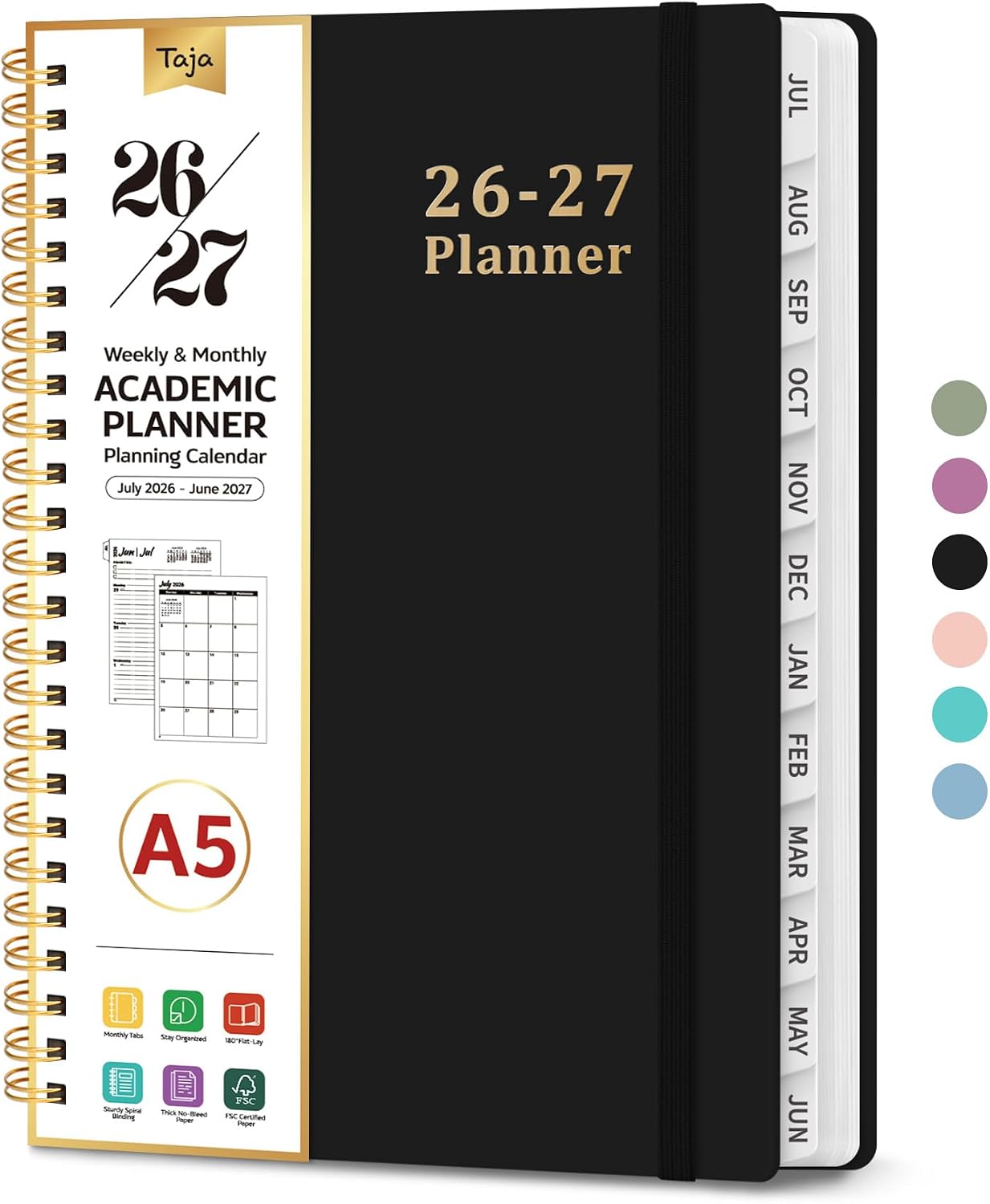 Planner 2026-2027, 8.5" x 11" Weekly and Monthly Academic Year Planner Calendar, July 2026 - June 2027, Hardcover Large School Planning Agenda With Tabs, Perfect for School & Office Supplies, A4, Green